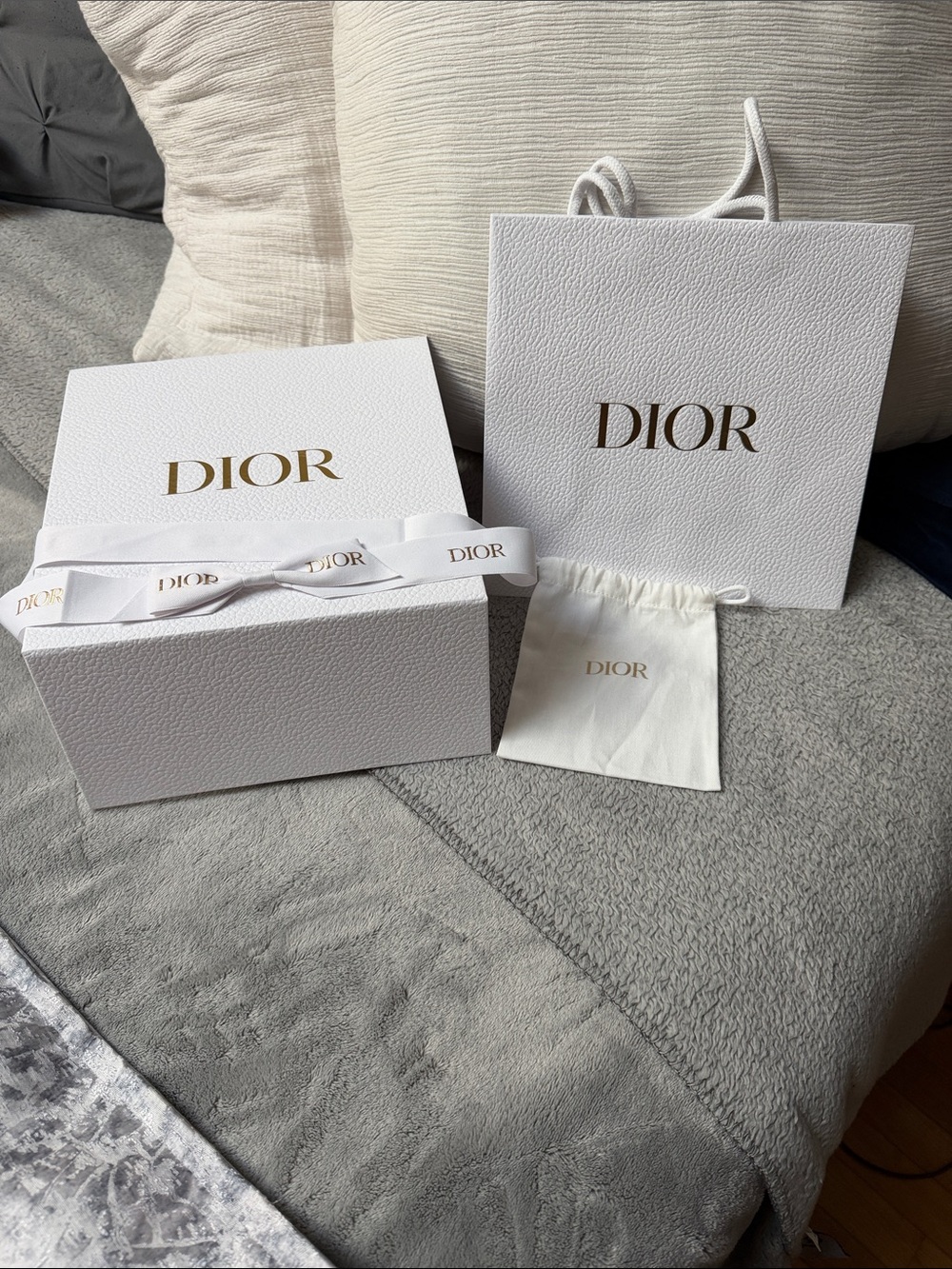Dior White and Gold Branded Gift Box & Bag Set